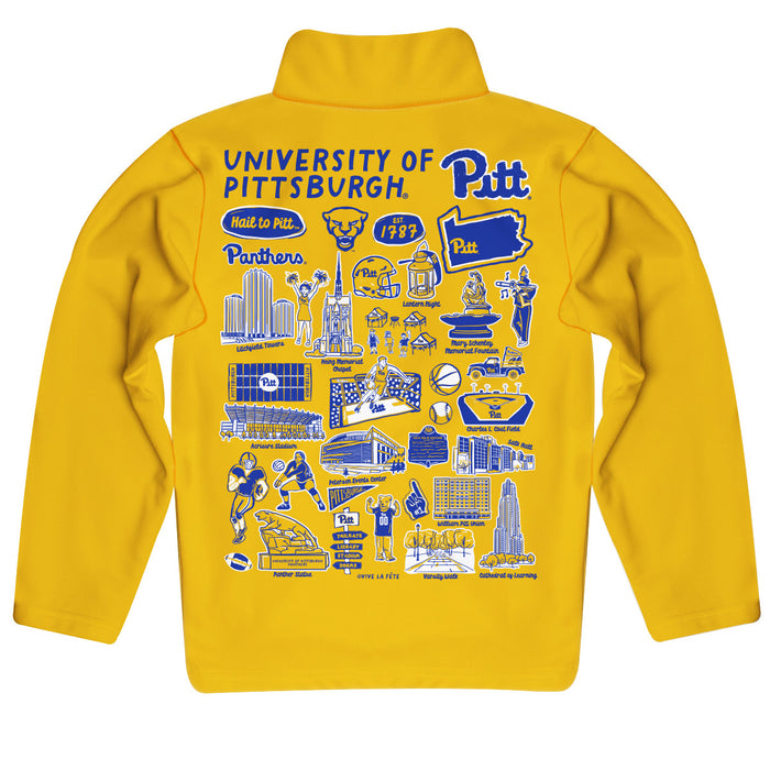 Pittsburgh Panthers UP Hand Sketched Vive La Fete Impressions Artwork Gold Boys Quarter Zip Pullover V1 - Vive La Fête - Online Apparel Store