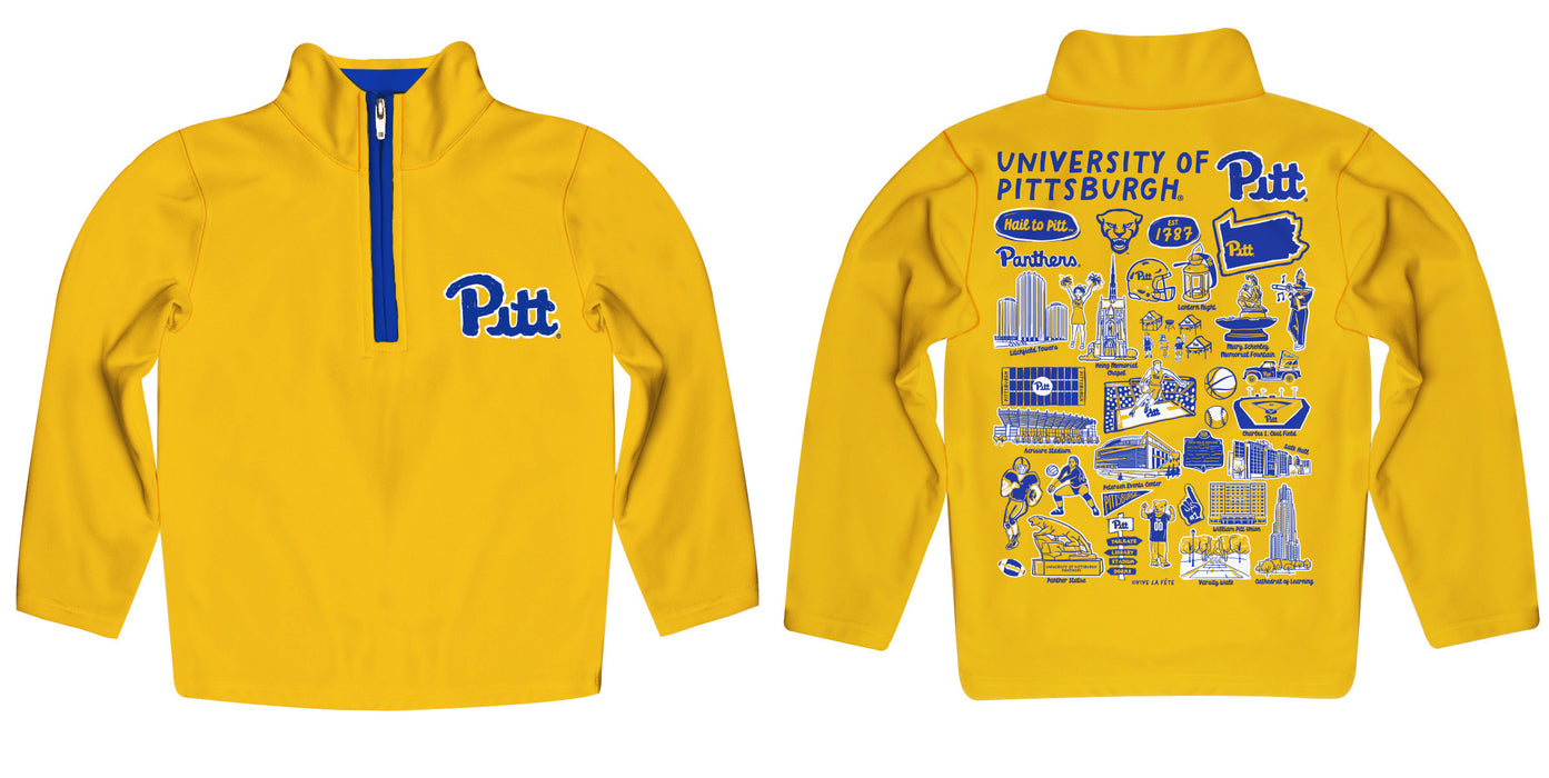 Pittsburgh Panthers UP Hand Sketched Vive La Fete Impressions Artwork Gold Boys Quarter Zip Pullover V1 - Vive La Fête - Online Apparel Store