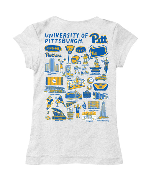Pittsburgh Panthers UP Hand Sketched Vive La Fete Impressions Artwork White Girls Cotton Short Sleeve Tee - Vive La Fête - Online Apparel Store
