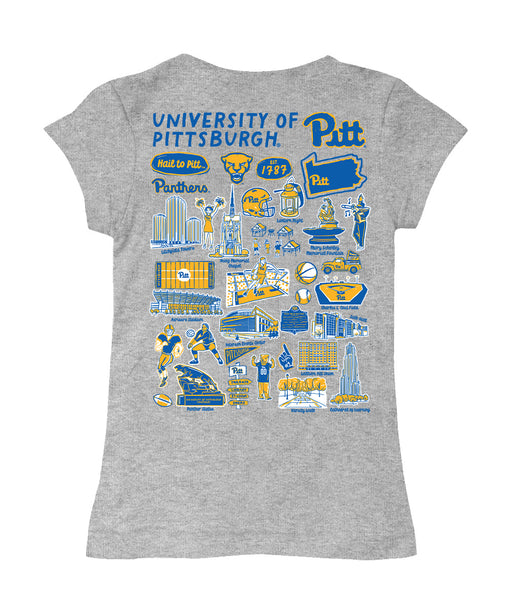 Pittsburgh Panthers UP Hand Sketched Vive La Fete Impressions Artwork Grey Girls Cotton Short Sleeve Tee - Vive La Fête - Online Apparel Store