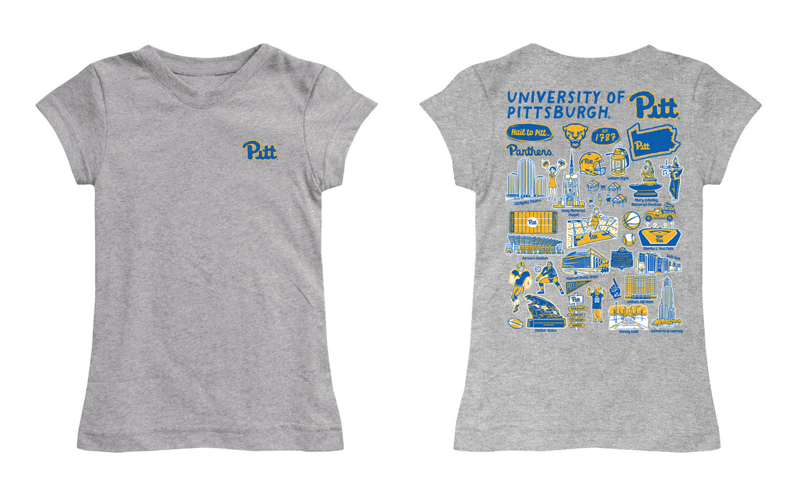 Pittsburgh Panthers UP Hand Sketched Vive La Fete Impressions Artwork Grey Girls Cotton Short Sleeve Tee - Vive La Fête - Online Apparel Store