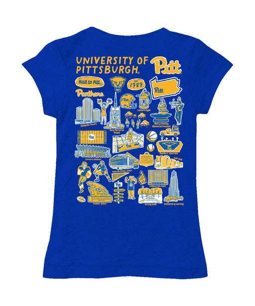 Pittsburgh Panthers UP Hand Sketched Vive La Fete Impressions Artwork Blue Girls Cotton Short Sleeve Tee - Vive La Fête - Online Apparel Store