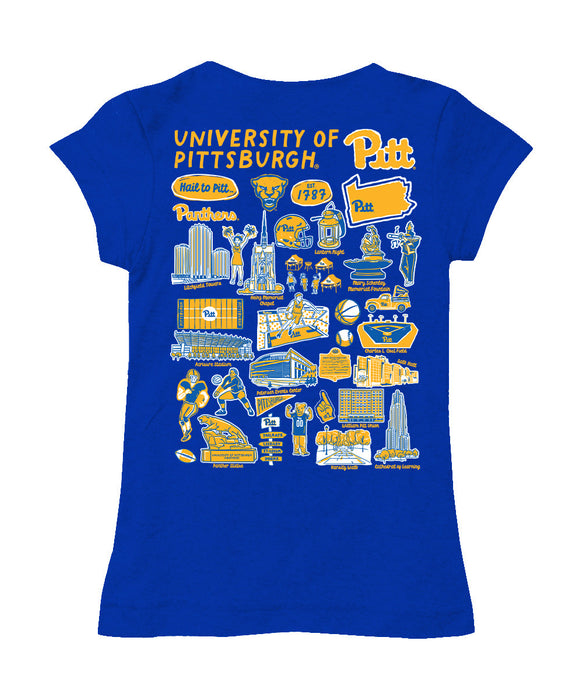 Pittsburgh Panthers UP Hand Sketched Vive La Fete Impressions Artwork Blue Girls Cotton Short Sleeve Tee - Vive La Fête - Online Apparel Store