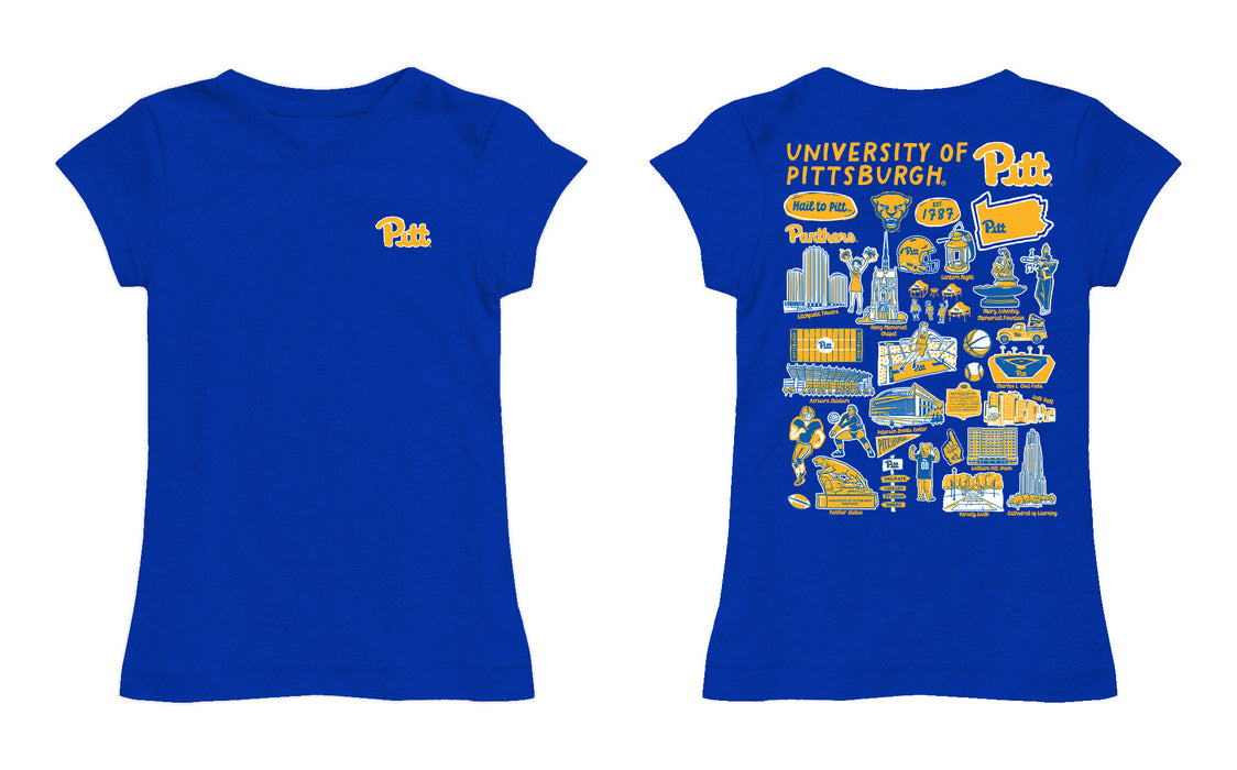 Pittsburgh Panthers UP Hand Sketched Vive La Fete Impressions Artwork Blue Girls Cotton Short Sleeve Tee - Vive La Fête - Online Apparel Store