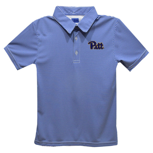 Pittsburgh Panthers UP Embroidered Royal Stripes Short Sleeve Polo Box Shirt