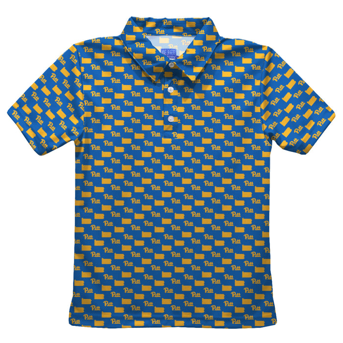 Pittsburgh Panthers UP Vive La Fete All Over Logo Royal Short Sleeve Polo Shirt