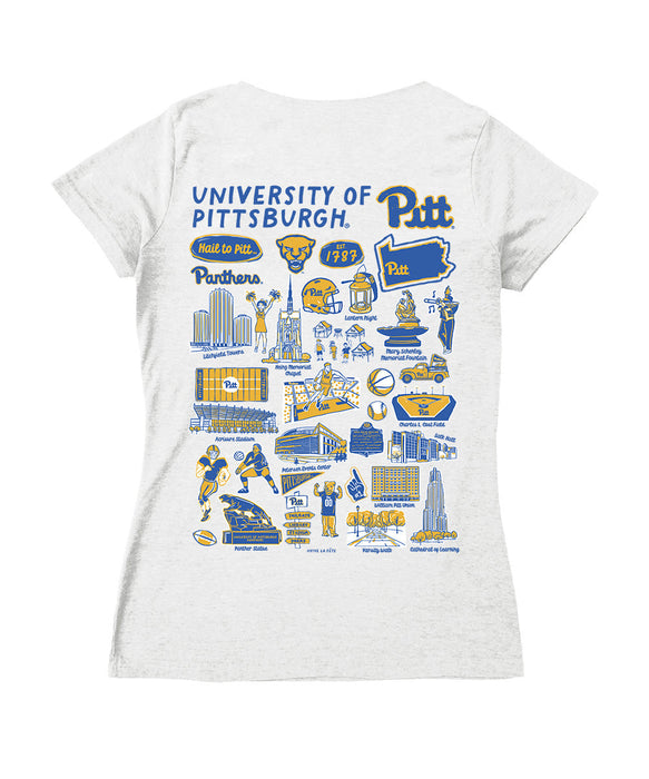 Pittsburgh Panthers UP Hand Sketched Vive La Fete Impressions Artwork Royal Women Cotton Short Sleeve V-Neck Tshirt