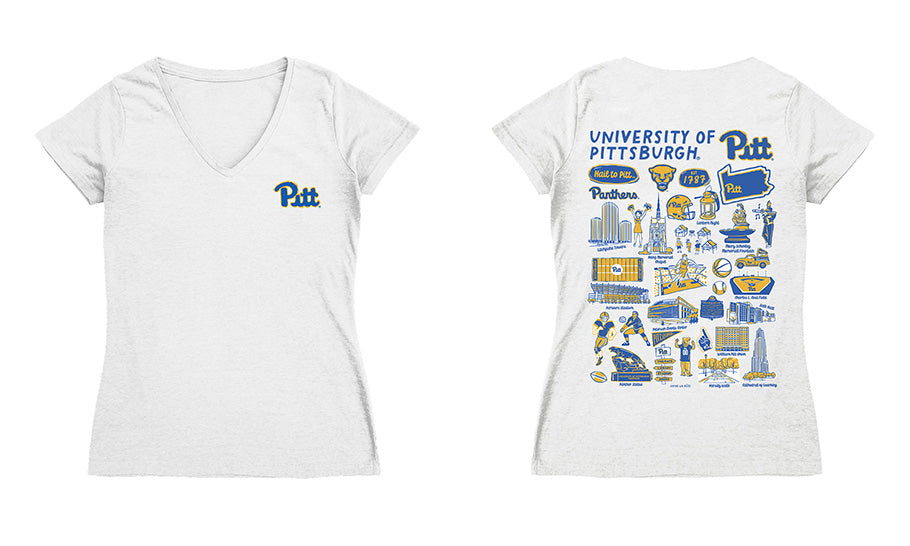 Pittsburgh Panthers UP Hand Sketched Vive La Fete Impressions Artwork Royal Women Cotton Short Sleeve V-Neck Tshirt