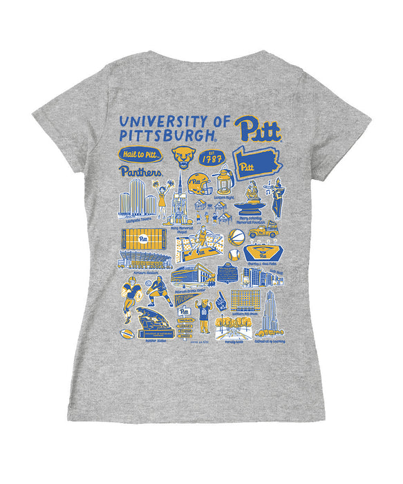 Pittsburgh Panthers UP Hand Sketched Vive La Fete Impressions Artwork Royal Women Cotton Short Sleeve V-Neck Tshirt