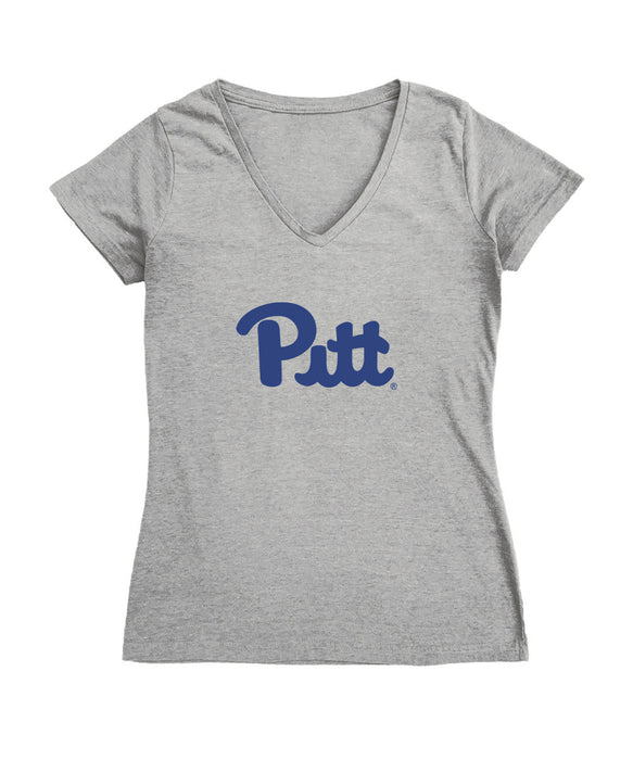Pittsburgh Panthers UP Women's V-neck Fitted Cotton T-Shirt Grey