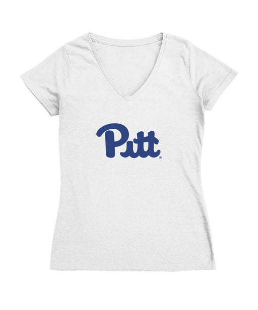 Pittsburgh Panthers UP Women's V-neck Fitted Cotton T-Shirt White