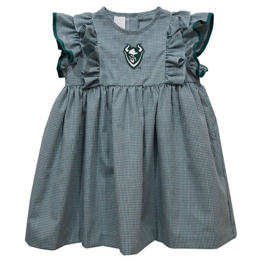 Portland State Vikings Embroidered Hunter Green Gingham Ruffle Dress