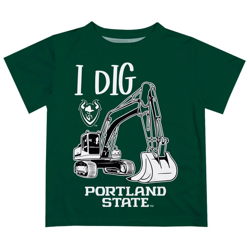 Portland State Vikings Vive La Fete Excavator Boys Game Day Green Short Sleeve Tee