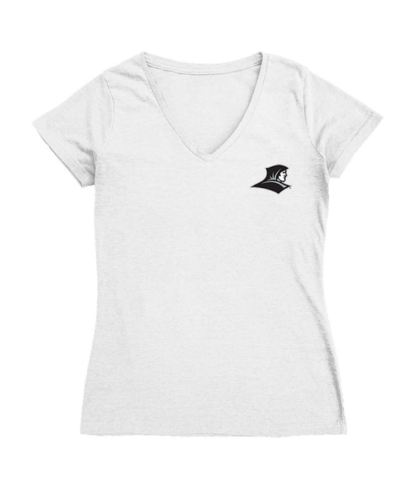 Providence Friars Hand Sketched Vive La Fete Impressions Artwork White Women Cotton Short Sleeve V-Neck Tshirt