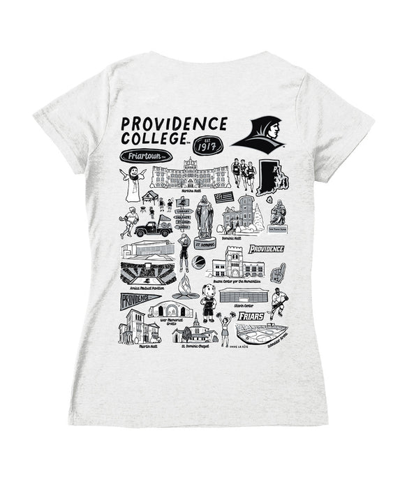 Providence Friars Hand Sketched Vive La Fete Impressions Artwork Black Women Cotton Short Sleeve V-Neck Tshirt