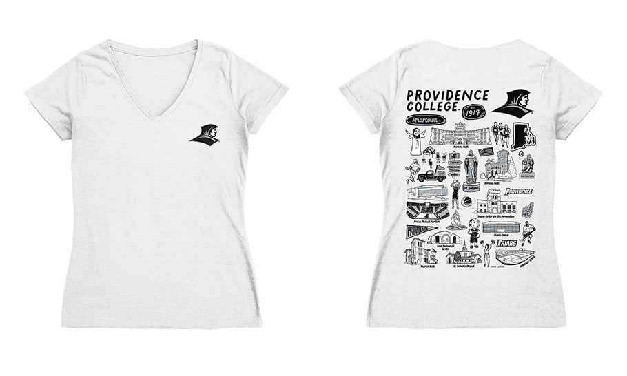 Providence Friars Hand Sketched Vive La Fete Impressions Artwork Black Women Cotton Short Sleeve V-Neck Tshirt