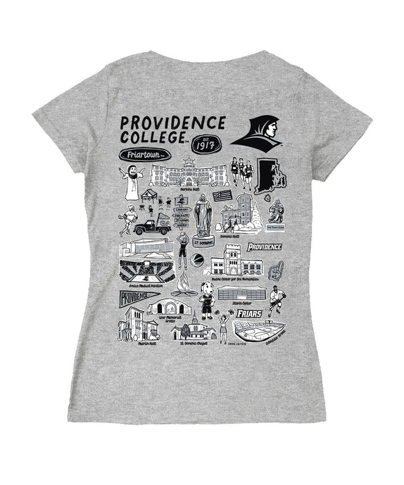 Providence Friars Hand Sketched Vive La Fete Impressions Artwork Black Women Cotton Short Sleeve V-Neck Tshirt