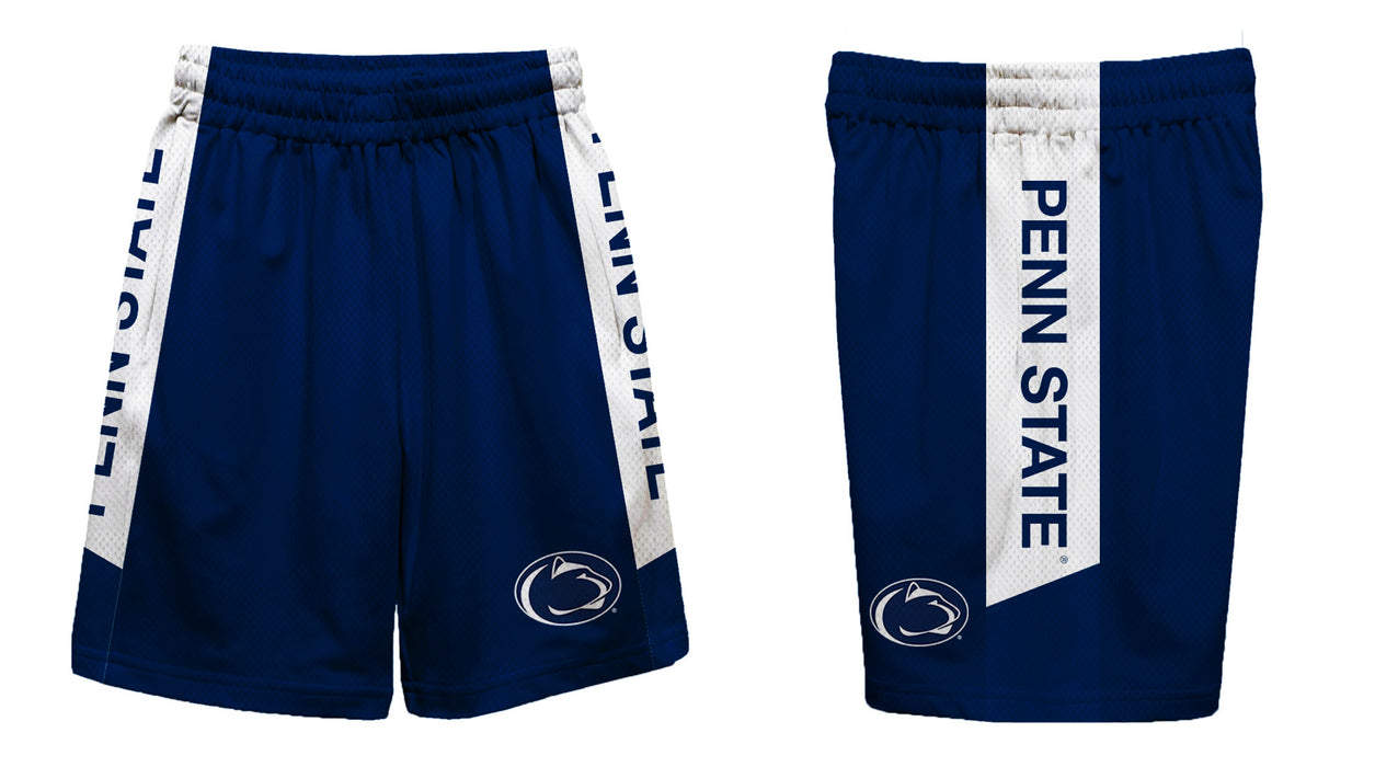 Penn State Nittany Lions Vive La Fete Game Day Navy Stripes Boys Solid White Athletic Mesh Short