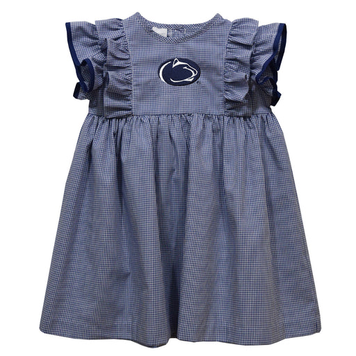Penn State Nittany Lions Embroidered Navy Gingham Girls Ruffle Dress