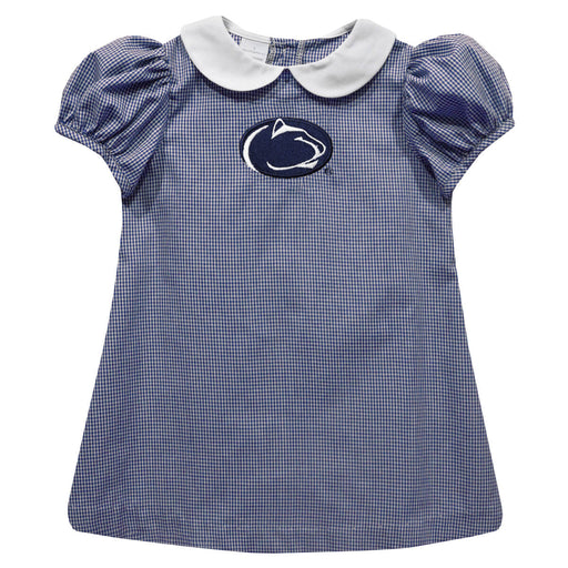 Penn State Nittany Lions Embroidered Navy Gingham Short Sleeve A Line Dress