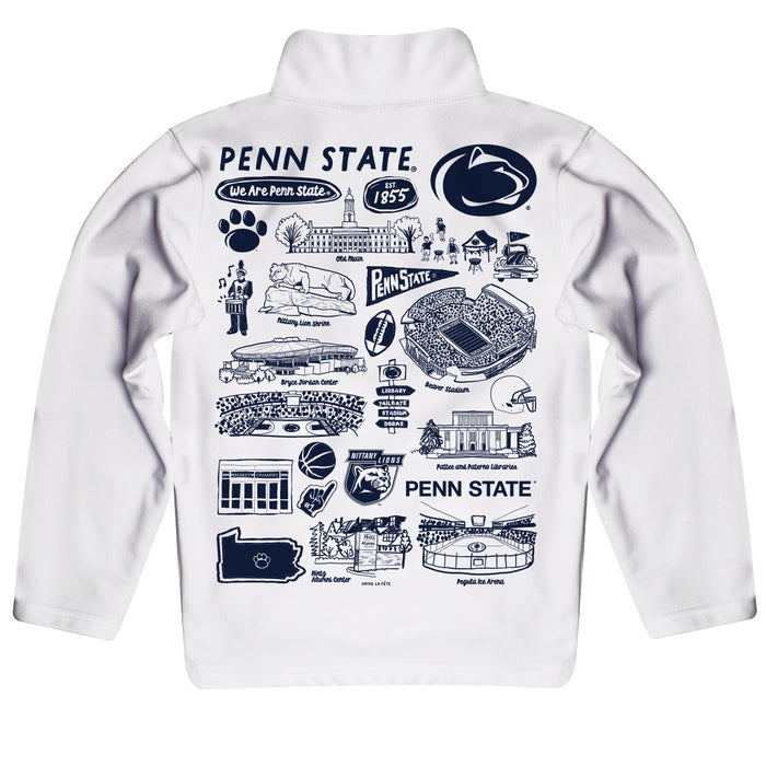 Penn State Nittany Lions Hand Sketched Vive La Fete Impressions Artwork  White Quarter Zip Pullover V1