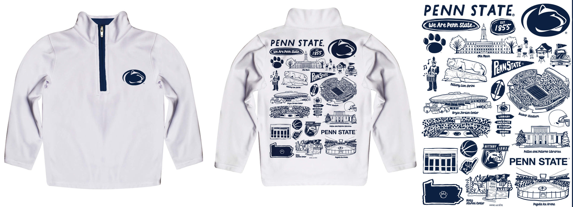 Penn State Nittany Lions Hand Sketched Vive La Fete Impressions Artwork White Boys Quarter Zip Pullover V1 - Vive La Fête - Online Apparel Store