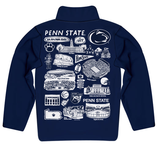 Penn State Nittany Lions Hand Sketched Vive La Fete Impressions Artwork Navy Boys Quarter Zip Pullover V1 - Vive La Fête - Online Apparel Store