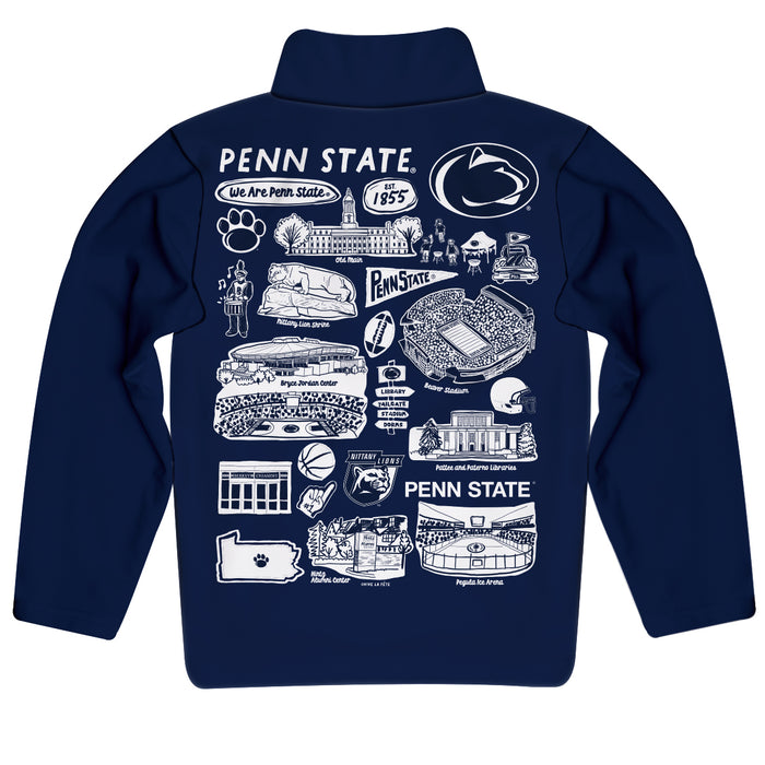 Penn State Nittany Lions Hand Sketched Vive La Fete Impressions Artwork Navy Boys Quarter Zip Pullover V1 - Vive La Fête - Online Apparel Store