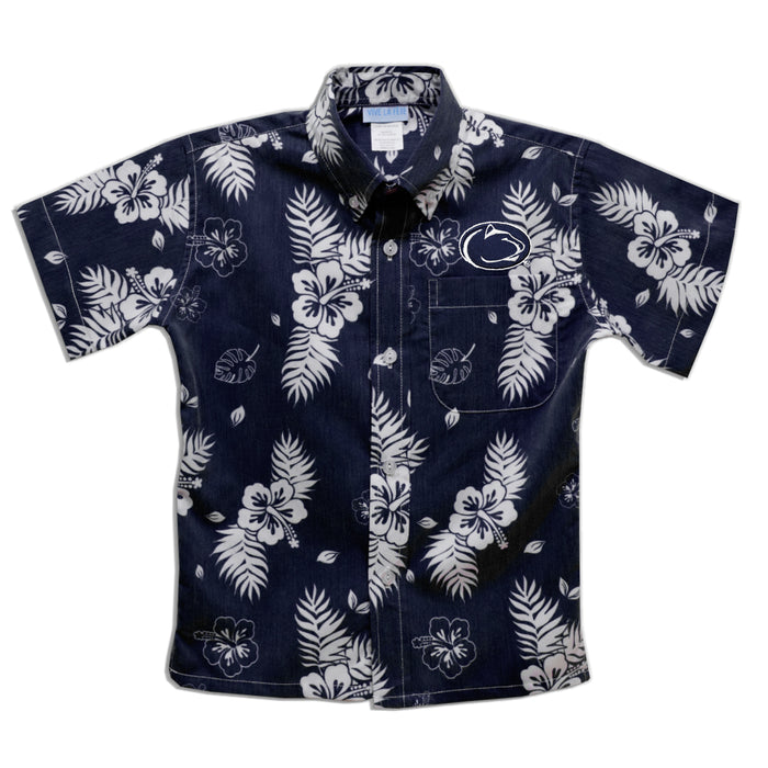 Penn State Nittany Lions Navy Hawaiian Short Sleeve Button Down Shirt