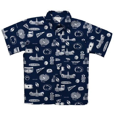 Penn State Nittany Lions Short Sleeve Button Down All Over Navy Shirt