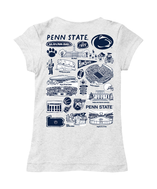 Penn State Nittany Lions Hand Sketched Vive La Fete Impressions Artwork White Girls Cotton Short Sleeve Tee - Vive La Fête - Online Apparel Store
