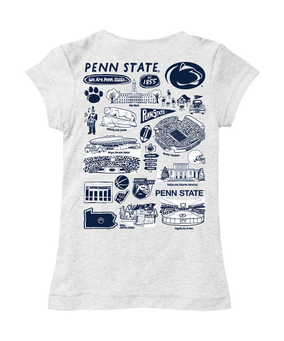 Penn State Nittany Lions Hand Sketched Vive La Fete Impressions Artwork White Girls Cotton Short Sleeve Tee - Vive La Fête - Online Apparel Store