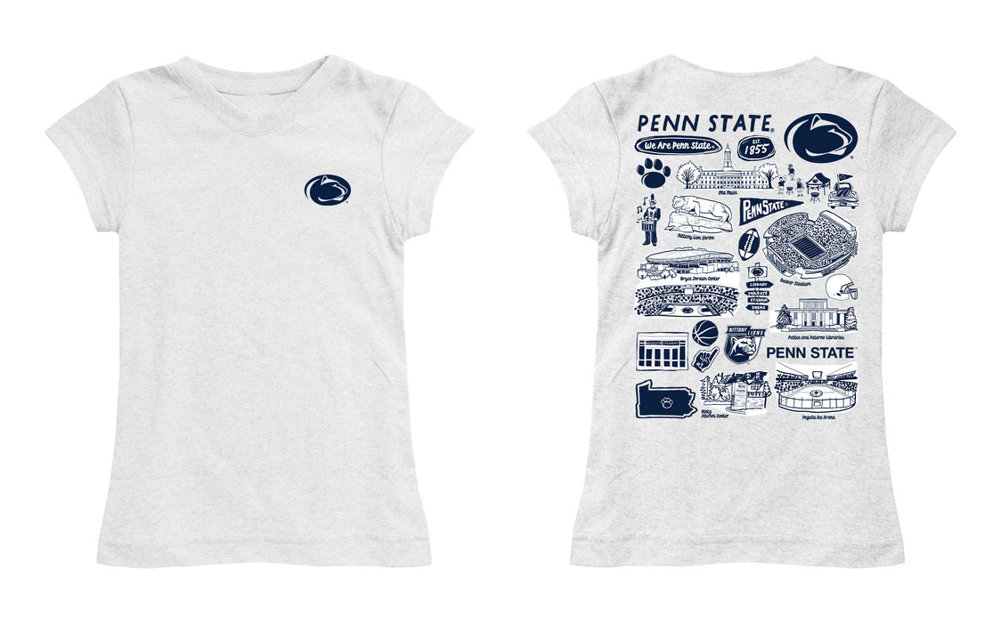 Penn State Nittany Lions Hand Sketched Vive La Fete Impressions Artwork White Girls Cotton Short Sleeve Tee - Vive La Fête - Online Apparel Store