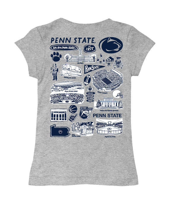 Penn State Nittany Lions Hand Sketched Vive La Fete Impressions Artwork Grey Girls Cotton Short Sleeve Tee - Vive La Fête - Online Apparel Store