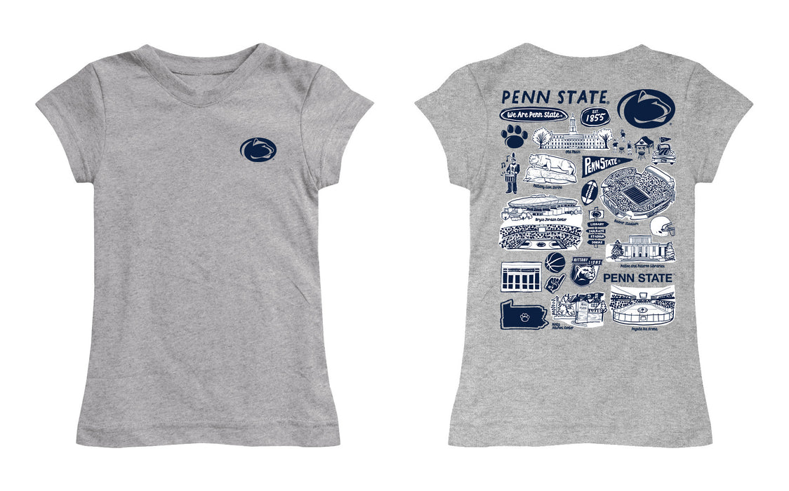 Penn State Nittany Lions Hand Sketched Vive La Fete Impressions Artwork Grey Girls Cotton Short Sleeve Tee - Vive La Fête - Online Apparel Store