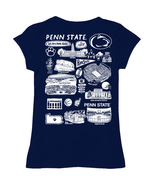 Penn State Nittany Lions Hand Sketched Vive La Fete Impressions Artwork Navy Girls Cotton Short Sleeve Tee - Vive La Fête - Online Apparel Store