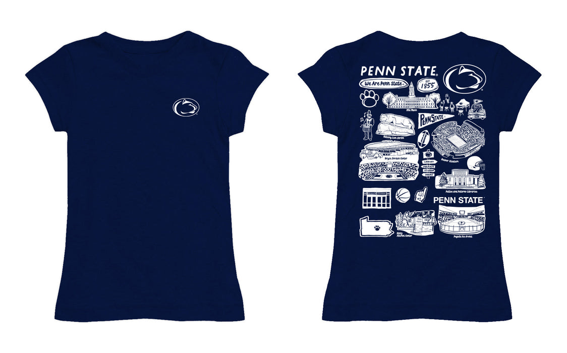 Penn State Nittany Lions Hand Sketched Vive La Fete Impressions Artwork Navy Girls Cotton Short Sleeve Tee - Vive La Fête - Online Apparel Store