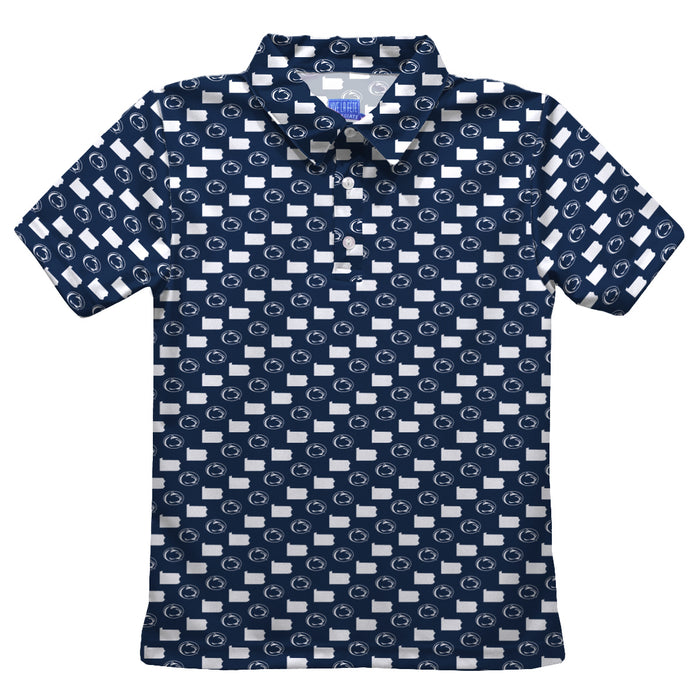 Penn State Nittany Lions Vive La Fete All Over Logo Navy Short Sleeve Polo Shirt