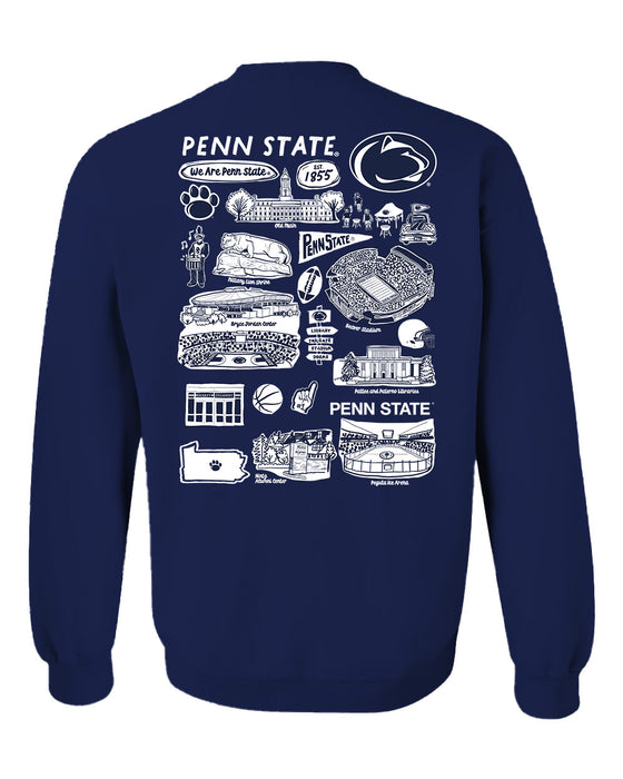 Penn State Nittany Lions Hand Sketched Artwork Navy Crewneck Sweatshirt for Women - Vive La Fête - Online Apparel Store