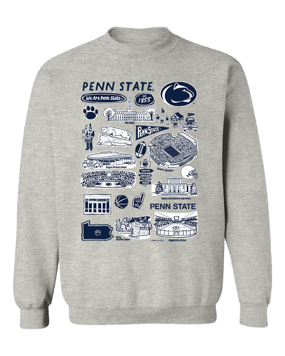 Penn State Nittany Lions Hand Sketched Vive La Fete Impressions Grey Cotton Crewneck Sweatshirt for Women