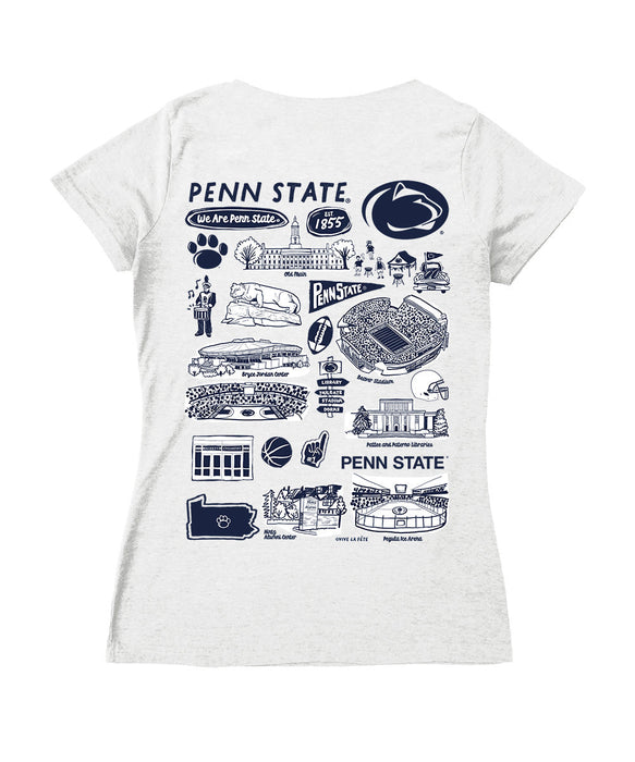 Penn State Nittany Lions Hand Sketched Vive La Fete Impressions Artwork Navy Women Cotton Short Sleeve V-Neck Tshirt