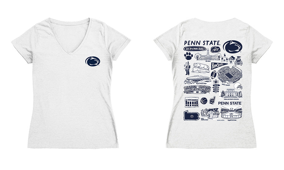 Penn State Nittany Lions Hand Sketched Vive La Fete Impressions Artwork Navy Women Cotton Short Sleeve V-Neck Tshirt
