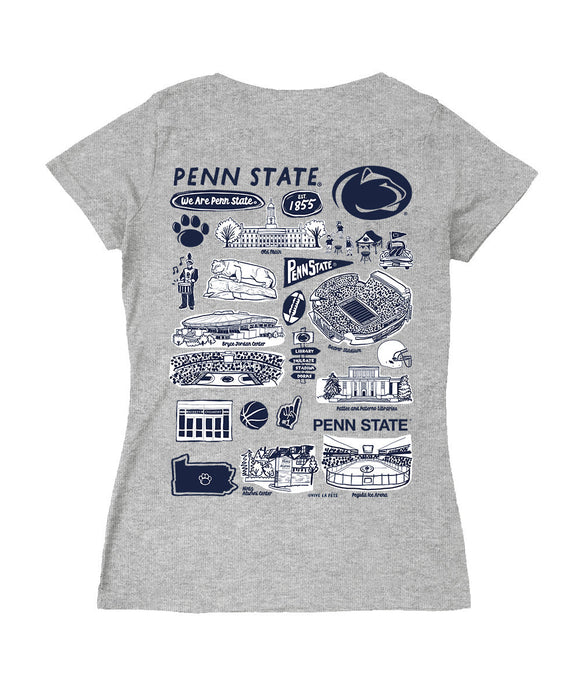 Penn State Nittany Lions Hand Sketched Vive La Fete Impressions Artwork Navy Women Cotton Short Sleeve V-Neck Tshirt