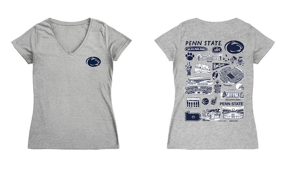 Penn State Nittany Lions Hand Sketched Vive La Fete Impressions Artwork Navy Women Cotton Short Sleeve V-Neck Tshirt