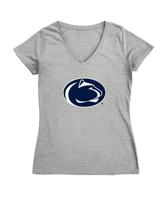Penn State Nittany Lions Women's V-neck Fitted Cotton T-Shirt Grey