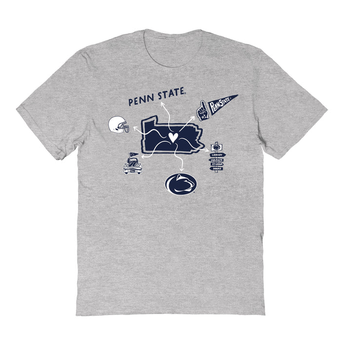 Penn State Nittany Lions Hand Sketched Vive La Fete Impressions Icones Grey T-shirt for Women