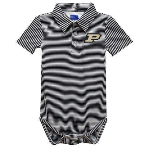 Purdue University Boilermakers Embroidered Black Stripe Knit Boys Polo Bodysuit