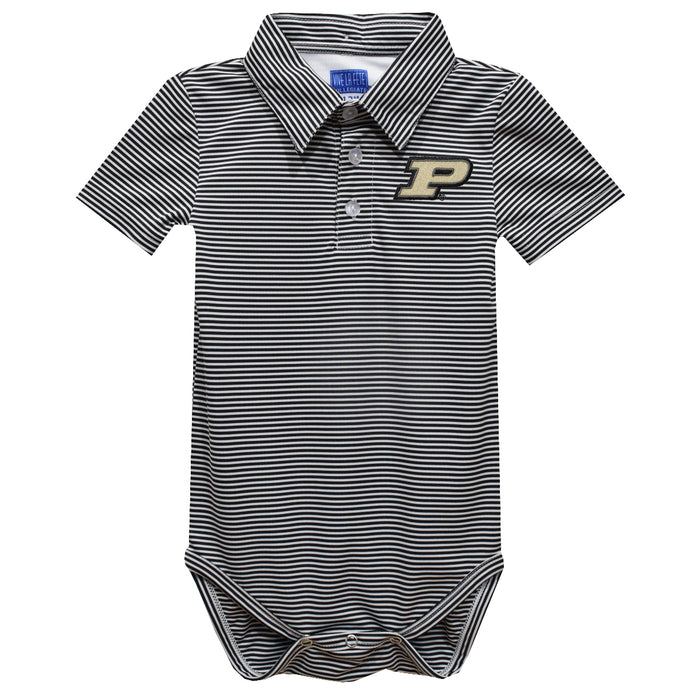 Purdue University Boilermakers Embroidered Black Stripe Knit Boys Polo Bodysuit