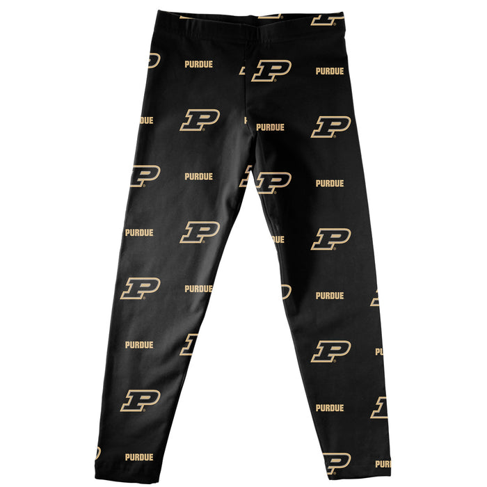 Purdue University Boilermakers Vive La Fete Girls Game Day All Over Two Logos Elastic Waist Classic Play Black Leggings
