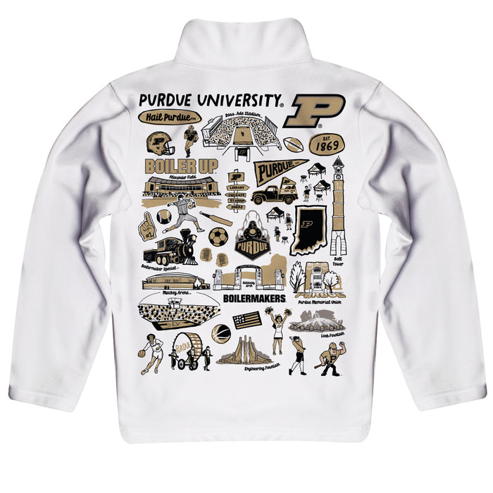Purdue University Boilermakers Hand Sketched Vive La Fete Impressions Artwork White Boys Quarter Zip Pullover V1 - Vive La Fête - Online Apparel Store